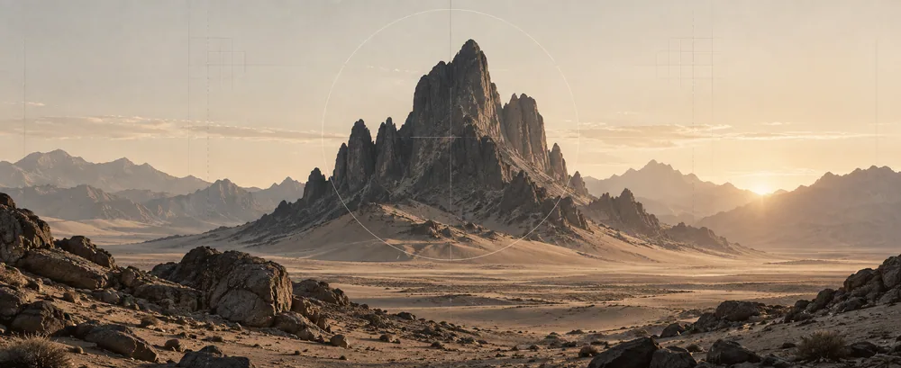 Rocky landscape with a precise planning grid