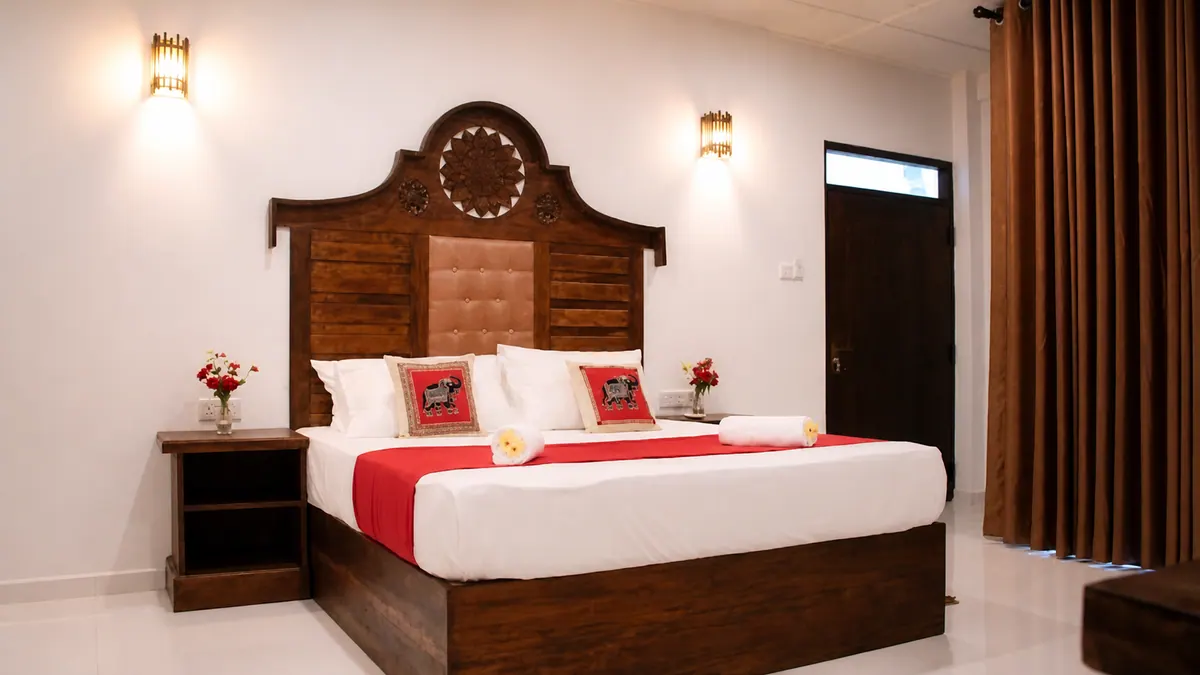 A deluxe guest room at Manike Lodge